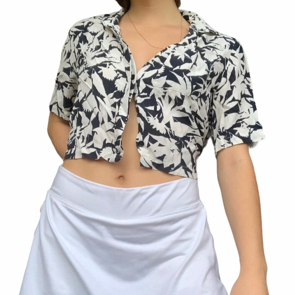Cropped Floral Button Up T-shirt